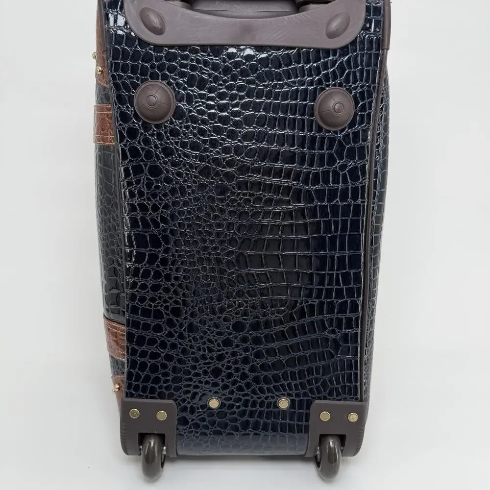 Samantha Black Brown Tweed Croco Embossed Wheeled 22.5” Weekender Luggage
